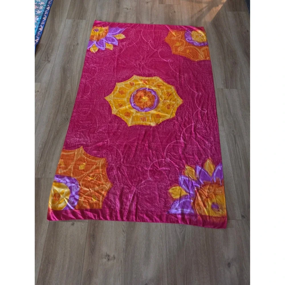 Hand Painted Silk Mandala Scarf Oversized Fuchsia Pink Orange Sun Wrap Shawl